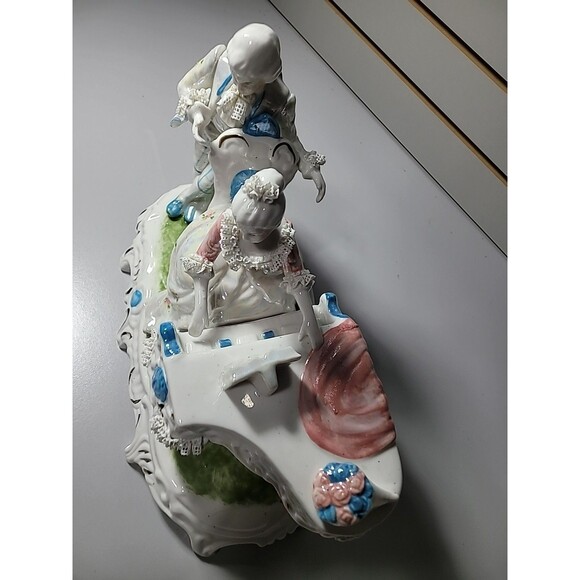 Antique Porcelain Victorian Couple Playing Piano Lace Detail Eradecant Finish - Picture 4 of 10